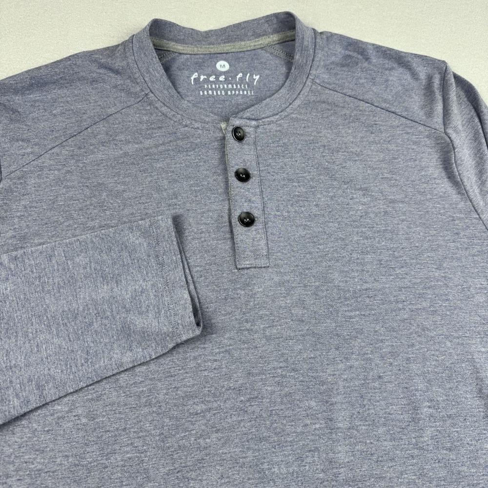Free Fly Performance Bamboo Henley Men M Blue‎ Long Sleeve Stretch Soft Outdoor